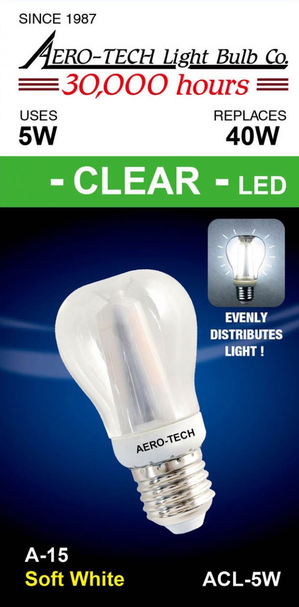 AERO-TECH ACL-5W LED Bulb,A15,3000K,450 lm,5W