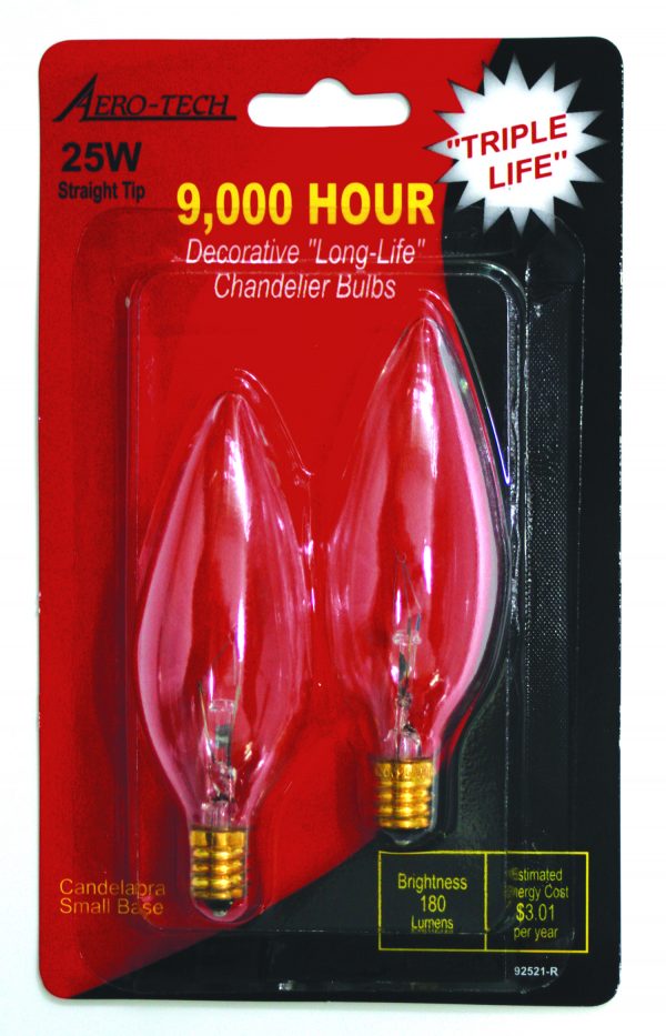 25 W Straight Tip Candelabra Light Bulb, 25W Chandelier Light Bulb